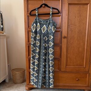South Western Print Sleeveless Linen Blend Dress
